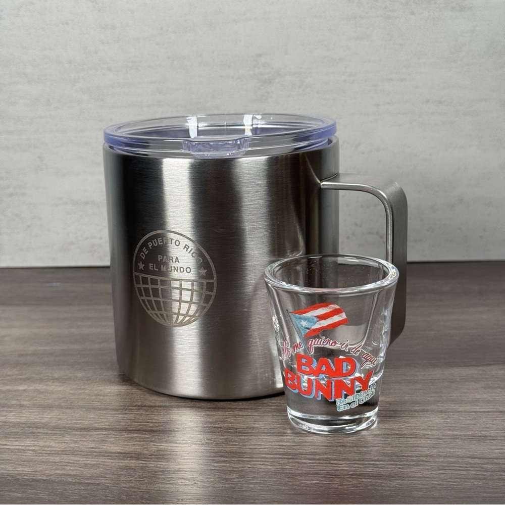 Bad Bunny DTMF No Me Quiero IR de Aqui VIP Exclusive Gift Mug & Shot Glass